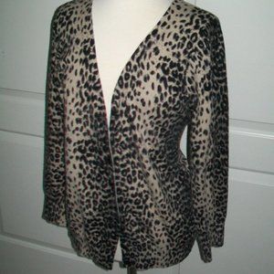 2X Dressbarn Tan & Black Leopard V Neck Cardigan